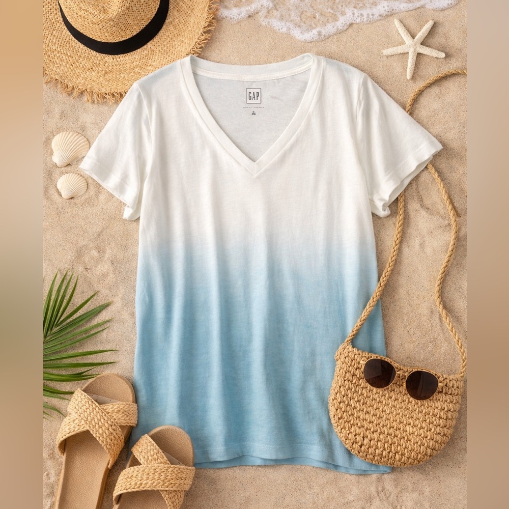 GAP White to Light Blue Ombre Tee